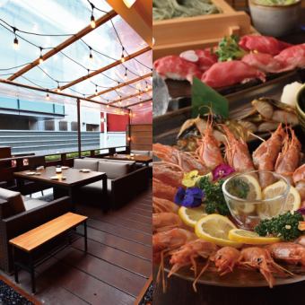 K [2 hours premium all-you-can-drink included] Red shrimp and black pork shabu-shabu ◎ Terrace seating limited course [9 dishes in total / 7000 yen]