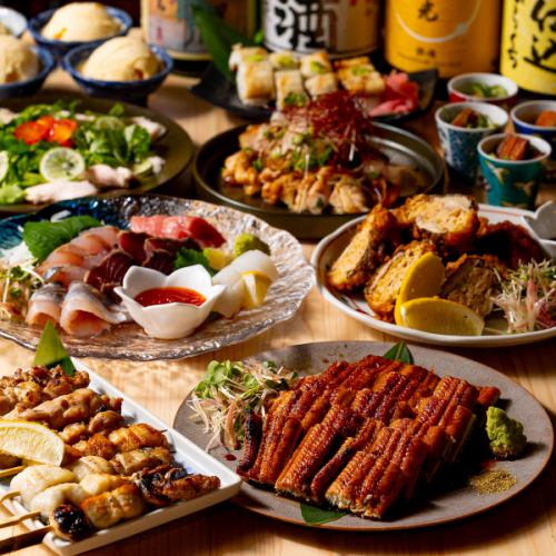 【年末聚会及其他特殊场合的完美之选!】推荐套餐,鳗鱼和鸡肉双拼!120分钟畅饮,仅需5000日元(含税)。