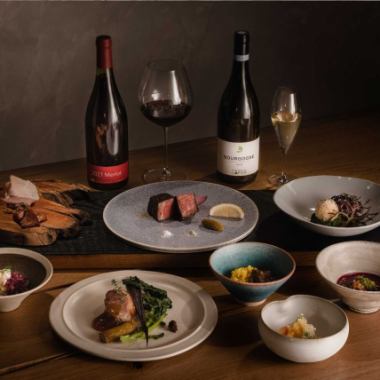 7,000 yen dinner course + 6 types of wine pairing