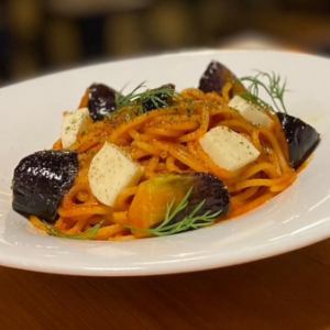 Eggplant and mozzarella tomato pasta