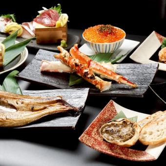 時間無制限飲み放題付★全10品　焼きタラバガニや馬刺しや鮮魚など《豪華焼き蟹コース》10000円