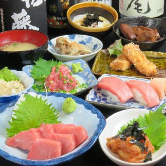 共10道菜 【套餐A】顶级生鱼片/山挂/根基罗/海胆金枪鱼/寿司/阿拉汤等 4,500日元（含税）