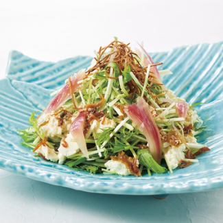 [沙拉]<<厨师推荐>>Chirimen sansho和农药减少的蔬菜废豆腐沙拉