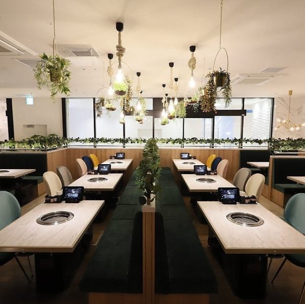 主楼层是一个充满绿植的自然空间。我们有大量箱式沙发座椅和一侧带有沙发座椅的桌椅。它可以用于各种场合,从 4 或 6 人的小型聚会到 12 或 20 人的中型到大型宴会。这里时尚的咖啡馆氛围使其成为女生聚会的绝佳场所。