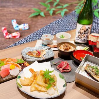 【含120分钟无限畅饮】5,000日元即可享用天妇罗、生鱼片、握寿司等8道菜品！