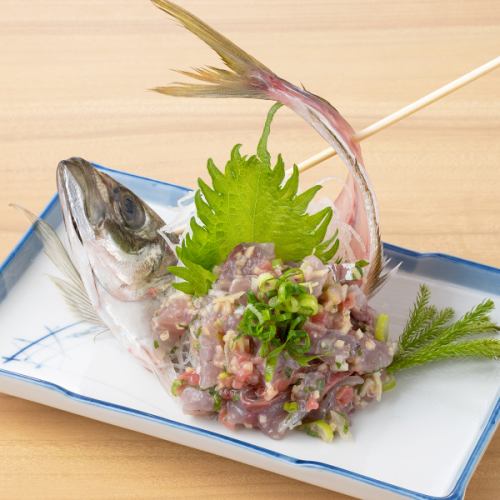 Horse mackerel sashimi with pickled plum and other seasonings