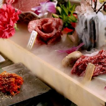 【誕生日・記念日・慶事】全9品 肉の4種盛りが付いた夜桜コース 【演出あり♪】