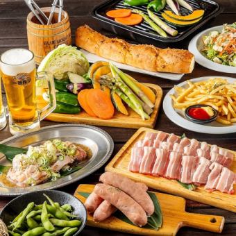 [Inokashira Park Rooftop Terrace♪] 2 hours all-you-can-drink + "Sangen Pork Kalbi & BIG Sausage" BBQ 8 dishes total 5,000 yen