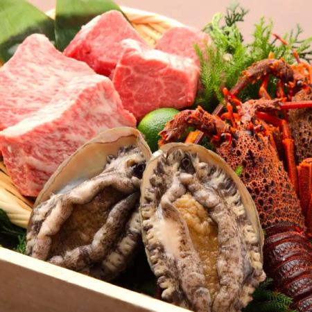 ◎Premium carefully selected BBQ "Spiny lobster, abalone, 4 kinds of carefully selected domestic A5 rank Japanese black beef" 13 dishes 8,000 yen