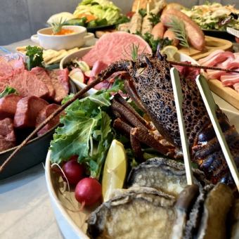 ◎프리미엄 해물 BBQ “이세 새우·鮑(전복)·원목 베이컨·삼원돼지 갈비”etc… 12품 6,000엔