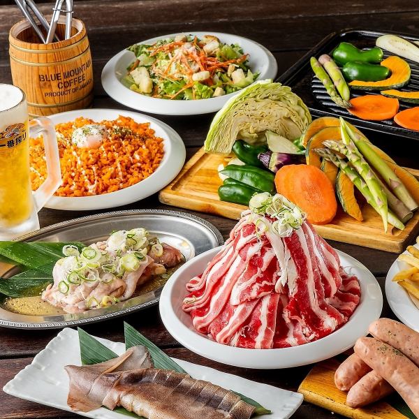 [Overlooking Inokashira Park♪] Empty-handed BBQ course with 8 dishes including pork ribs and big sausages! 3,000 yen