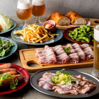 ◎手ぶらBBQコース『三元豚カルビ・BIGソーセージ・野菜盛りなど』 全8品 3,000円