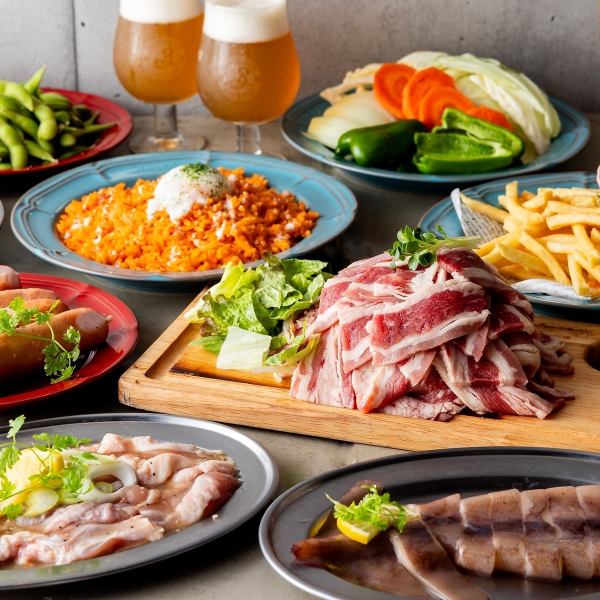 【井の頭公園を一望♪】豚カルビやBIGソーセージなど含む 全8品 手ぶらBBQコース！3,000円