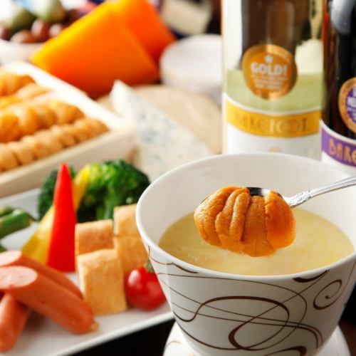 raw sea urchin cheese fondue