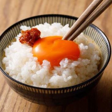 〆 enjoys Toriko style TKG.Enjoy Toriko style TKG with Okazaki Ohan eggs and homemade San Rajan