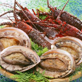 [For a special anniversary] Hiroshima beef triple steak course with spiny lobster & abalone [8 dishes in total] 17,500 yen