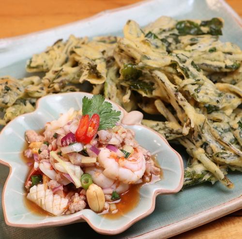 Deep-fried Asian ginger and coriander root