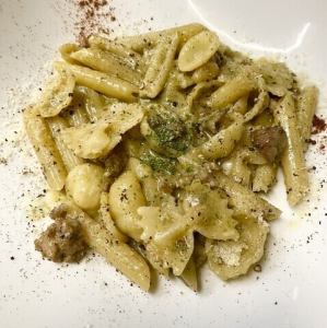 Genovese short pasta with chunky ground beef and potatoes.