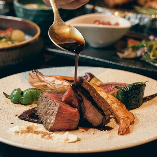 [Sou] A course of Kuroge Wagyu beef sirloin steak, fresh fish delivered directly from the supplier, and original soba noodles + 2.5 hours of all-you-can-drink