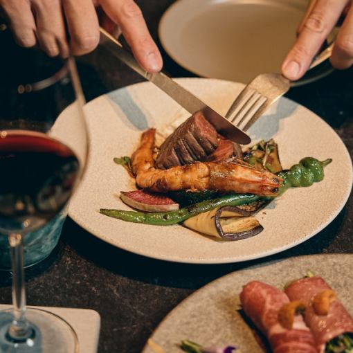 [Akane] Enjoy a course of Kuroge Wagyu beef sirloin steak and soba noodles