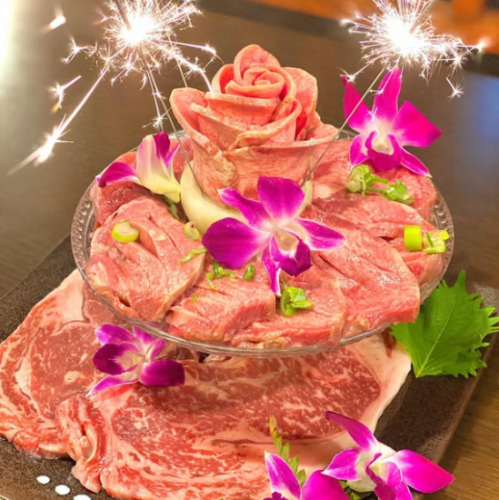 For that special day♪ Fireworks & handmade pudding plate with message