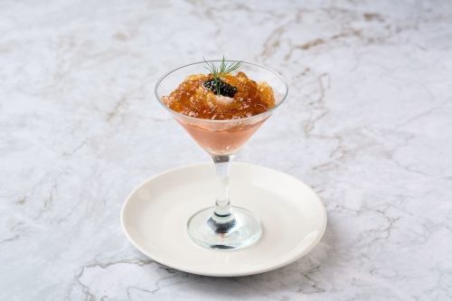 Tomato mousse and sweet shrimp cocktail