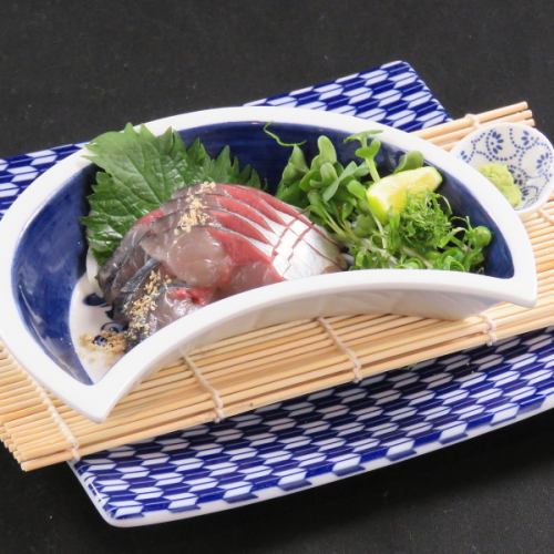 A plate of mackerel sashimi