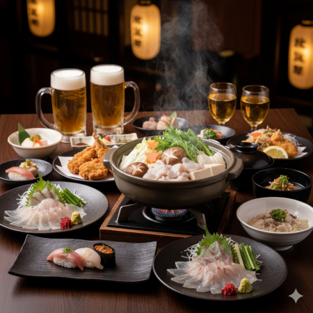 【2時間飲み放題付】ふぐ尽くしとひれ酒付！フグ尽くしコース 7980円(税込)