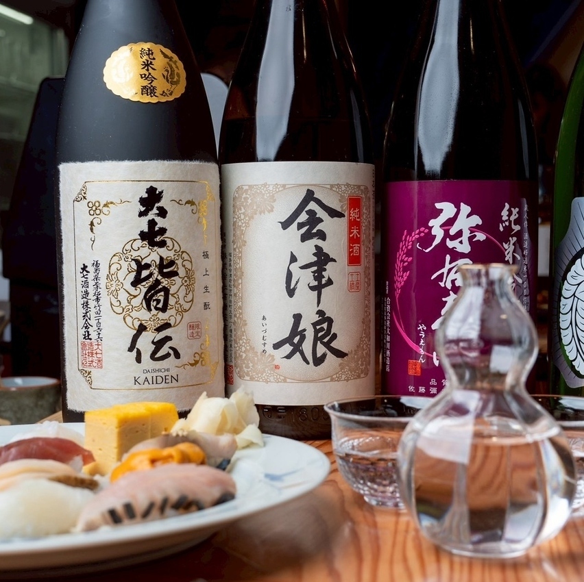 福島の地酒や厳選焼酎など、寿司に合うお酒が充実しています。