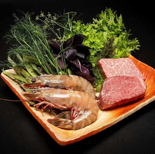 <12/26~의 예약>【캐주얼 코스】A5 랭크 흑모 일본소 스테이크나 천연 유두 새우의 향초구이 등