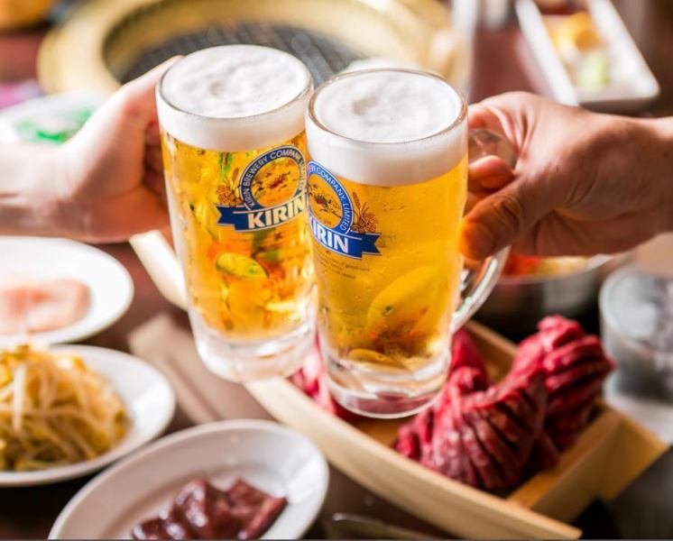 Toast with beer ♪ We are making a shop that can be enjoyed widely from small groups to group banquets.In addition to high-quality meats, we are making every effort to give customers the opportunity to enjoy, such as the types of alcohol and the preparation of seats.Please enjoy reasonably delicious yakiniku.