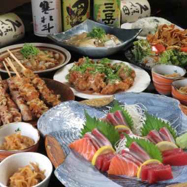 [January] Fresh fish platter/fried chicken with mayonnaise sauce/two kinds of skewers, etc. 8 dishes, 120 minutes, all-you-can-drink, 4,000 yen (tax included)