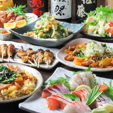 [Year-end party] Fresh fish platter / Fried chicken with mentaiko sauce / 2 kinds of skewers, etc. 8 dishes, 120 minutes, all-you-can-drink, 4,000 yen (tax included)