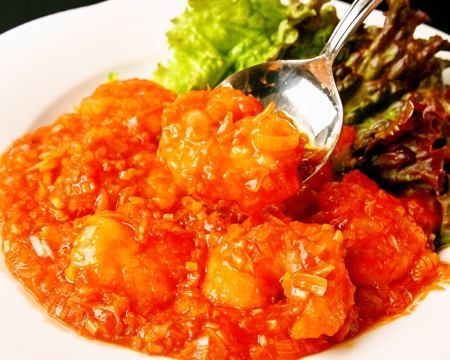 Plump Shiba Shrimp with Chili Sauce