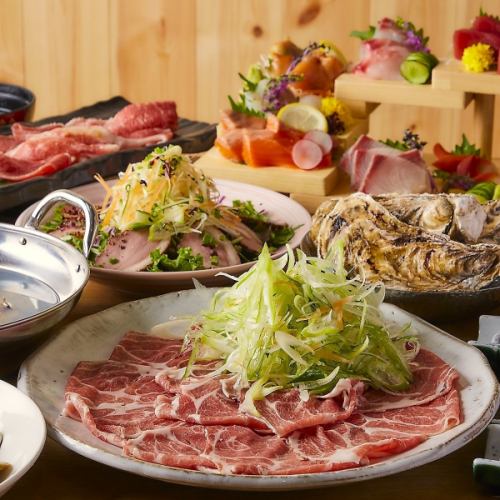 Hokkaido-raised beef tataki, fresh fish, lamb and pork shabu-shabu [Local Specialty Course] 9 dishes 4,500 yen 2.5 hours all-you-can-drink
