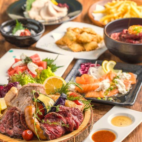 Fresh seafood platter (3 kinds) and main course: 3 kinds of steak or stamina-boosting grilled fish [Selected Course] 2.5 hours all-you-can-drink 10 dishes 4,500 yen