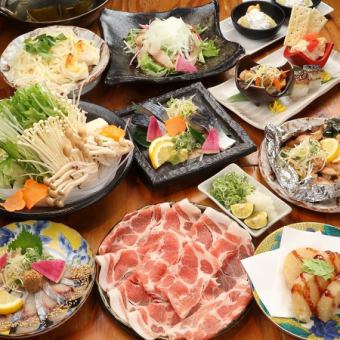 [Hot pot] Fatty mackerel and Chami pork shabu-shabu x 3 kinds of sashimi etc. [Fatty mackerel meat banquet course] 2 hours all-you-can-drink included 5,500 yen