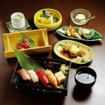 【萩コース】すし藤乃自慢の握りや刺身がリーズナブルに楽しめる〈全8品〉3,850円