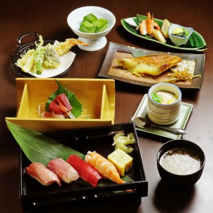 《お昼のご予約》2h飲み放題付【山茶花コース】寿司や天ぷらなど贅を凝らした〈全9品〉7,530円