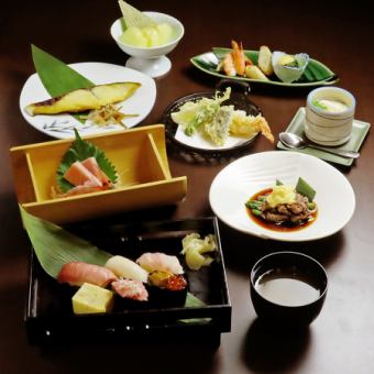 120分飲み放題付【山茶花コース】寿司や天ぷら、西京焼き、和牛料理など贅を凝らした〈全9品〉