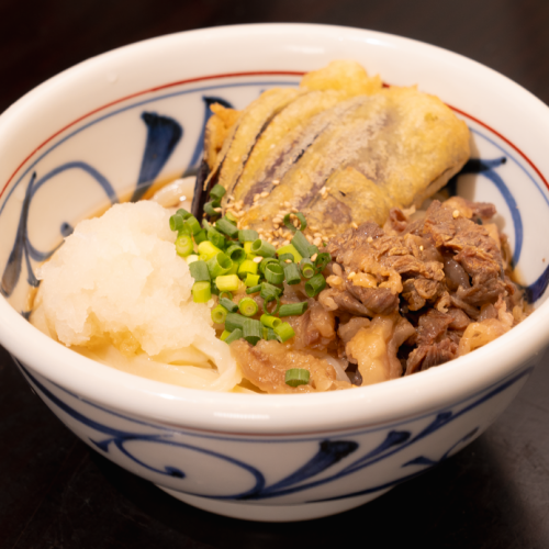 【冷】揚げ茄子と牛肉のみぞれうどん