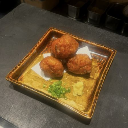 Okra and shrimp satsuma-age (deep-fried fish cake)