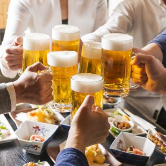 お造り三種盛りや焼鳥、カキフライ、ユーリンチーなど全7品120分飲み放題付コース4000円(税込)