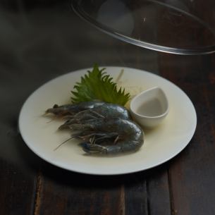 Angel shrimp sashimi smoke