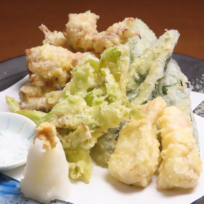 Firefly squid and spring vegetable tempura