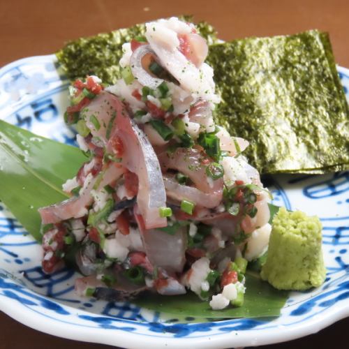 鯵と山芋梅タタキ