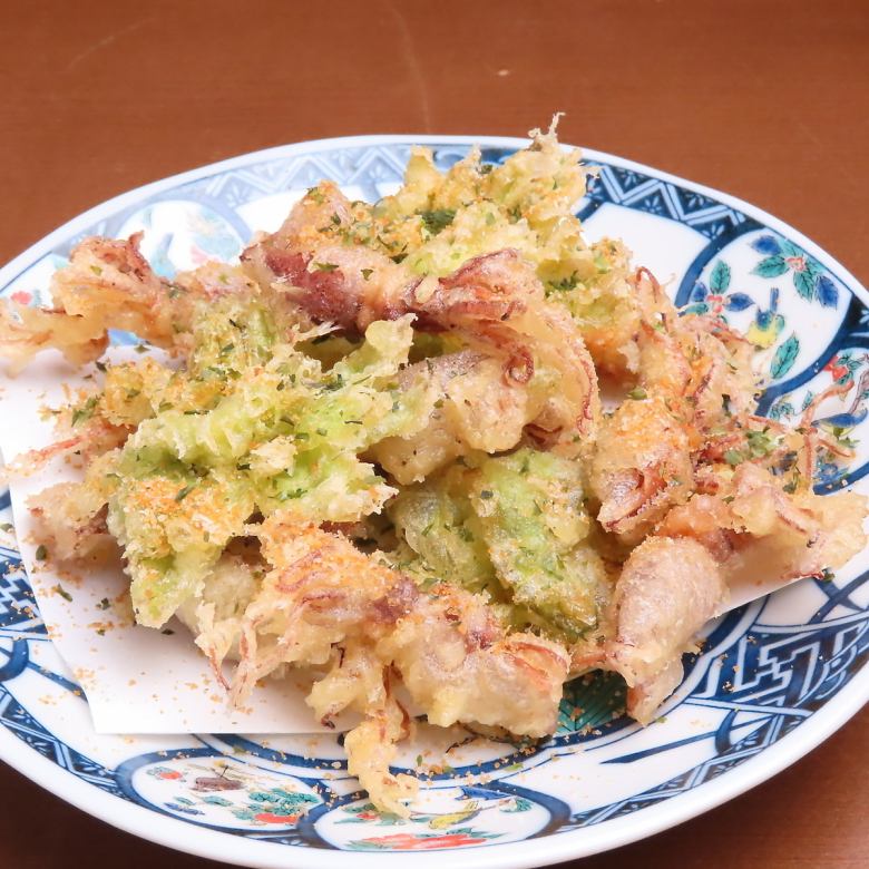 ホタルイカふきのとう天ぷら からすみ塩
