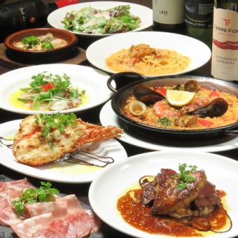 【忘年會適用】烤龍蝦、鵝肝、生海膽意麵等8道菜品，含3小時無限暢飲，8000日元