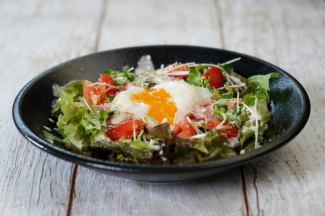 Grilled bacon & warm egg Caesar salad
