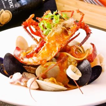 Exquisite pescatore with plenty of seafood with spiny lobster from Tateyama